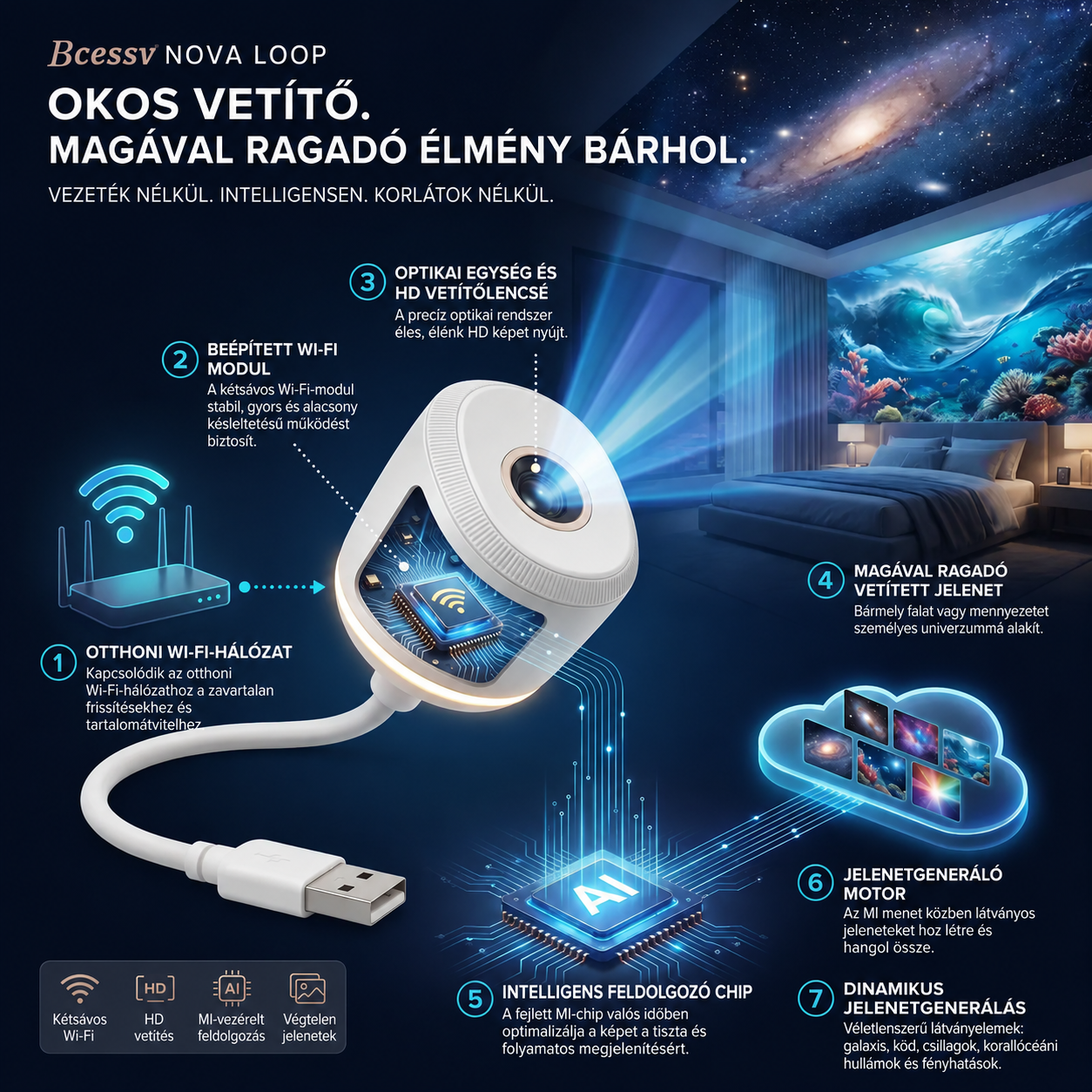 𝑩𝗰𝙚𝐬𝒔𝙫® csillagos égbolt projektorlámpa